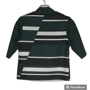 Zara Crop Top Offset Striped Black Olive White Blouse Women's Size S USED